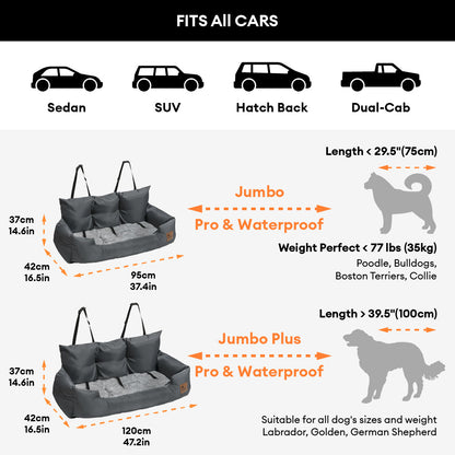 Bolster Dog Back Seat Bed for Medium and Large Dogs Waterproof Pro-Light Green JUMBO PLUS