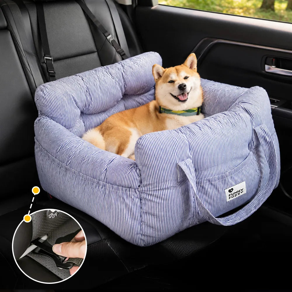 Portable ISOFIX Dog Car Seat Bed with LATCH Anchors Blue Stripe Single Seat