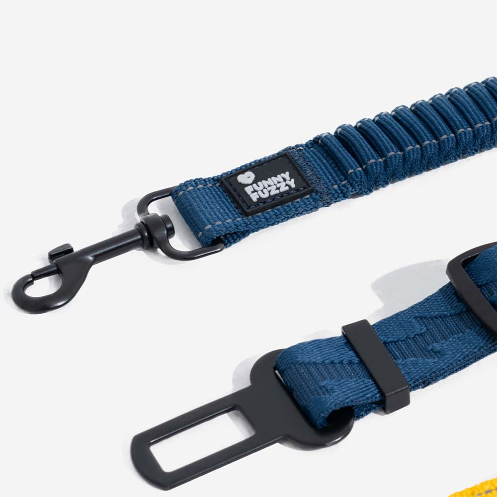 Adjustable Dog Car Seat Belt with Shock Absorber Navy+Harness L