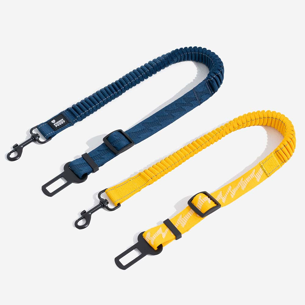 Adjustable Dog Car Seat Belt with Shock Absorber Yellow+Harness M