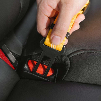 Adjustable Dog Car Seat Belt with Shock Absorber Yellow+Harness S
