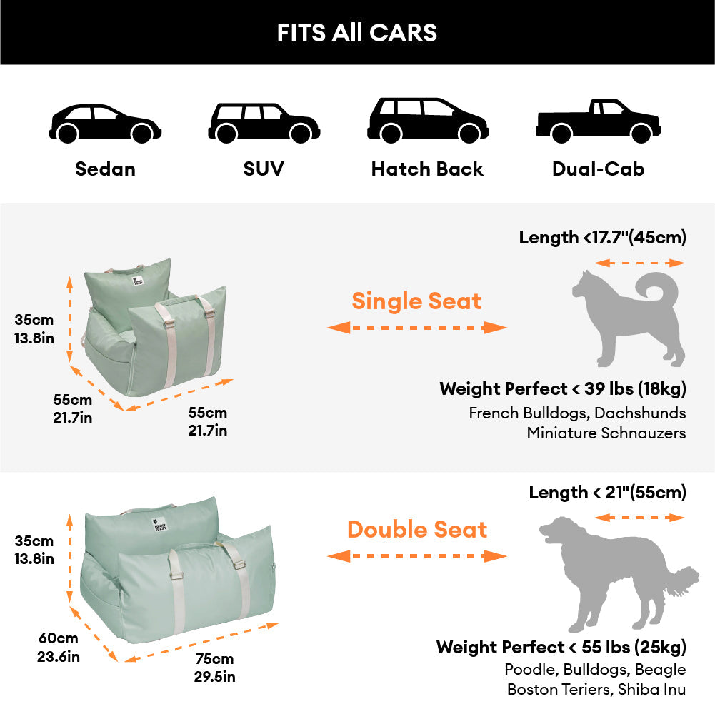 Waterproof ISOFIX Dog Car Seat Bed with LATCH Anchors Light Green Single Seat