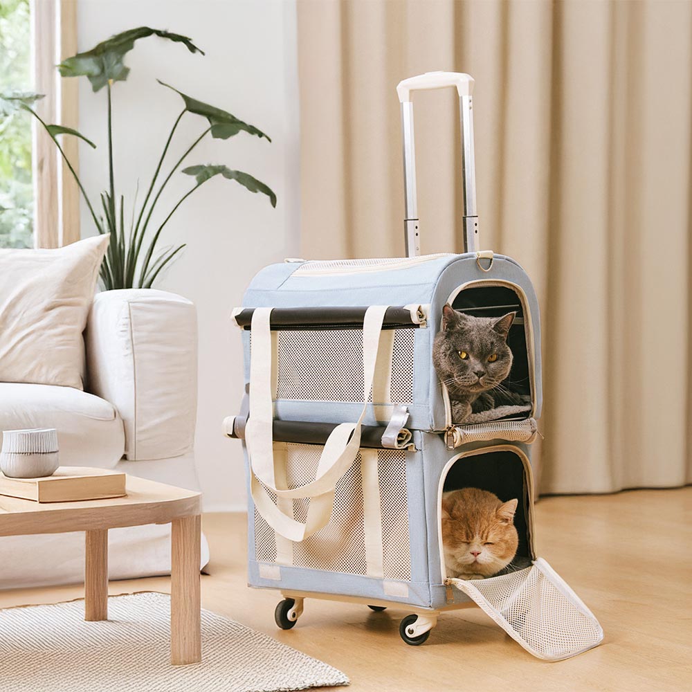 Double-Layer Rolling Multi-Cat Travel Carrier