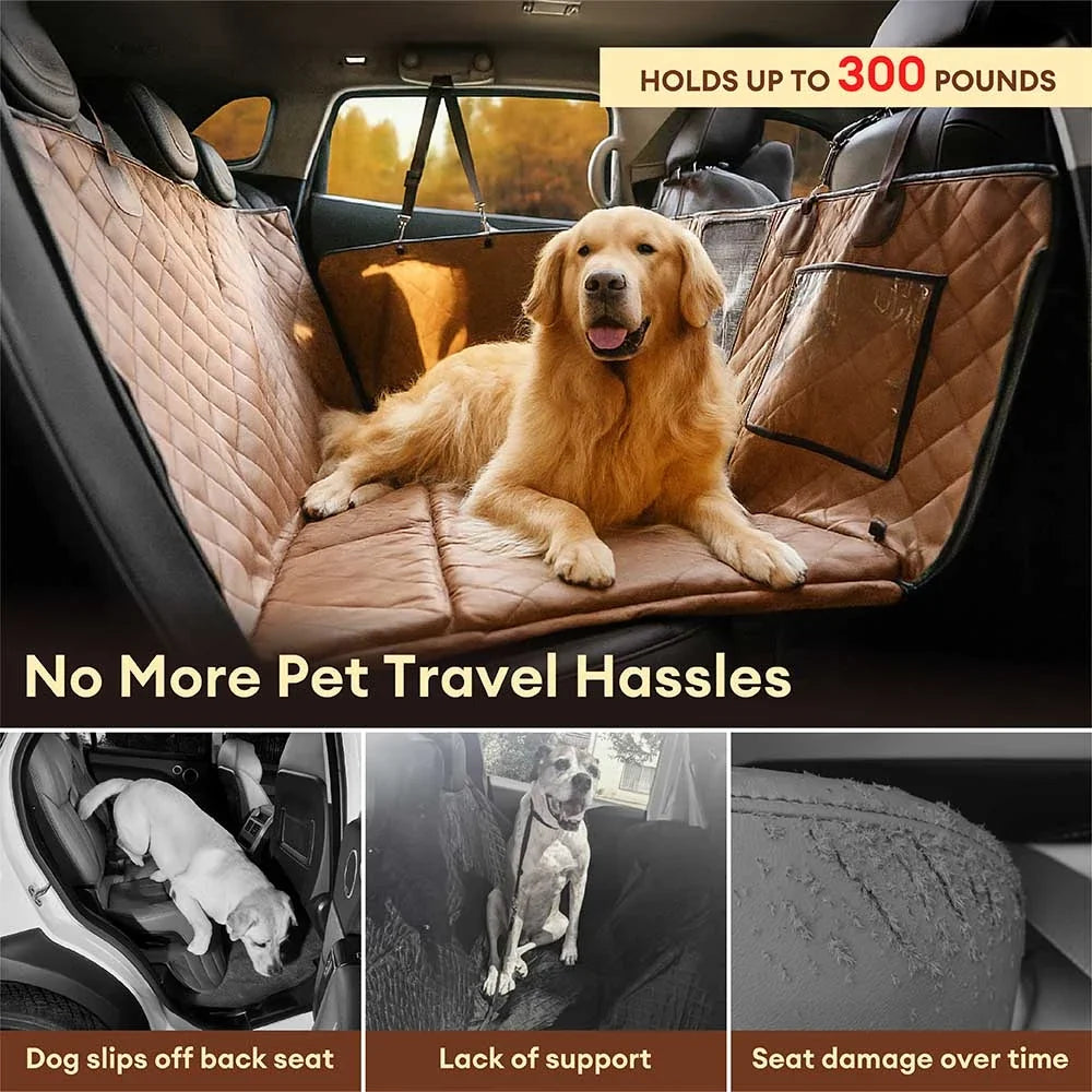Faux Leather Waterproof Dog Car Seat Cover Hammock Taupe Grey-One Seat