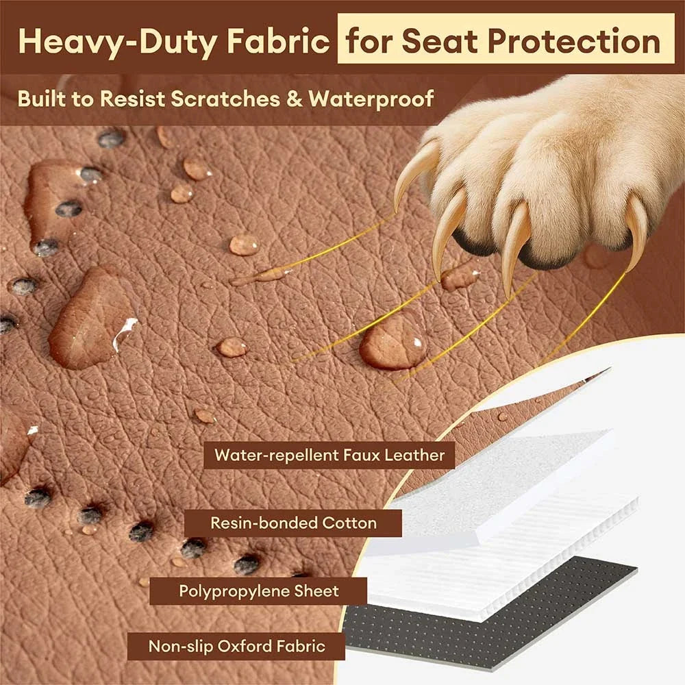Faux Leather Waterproof Dog Car Seat Cover Hammock Cognac Brown-Full Seat