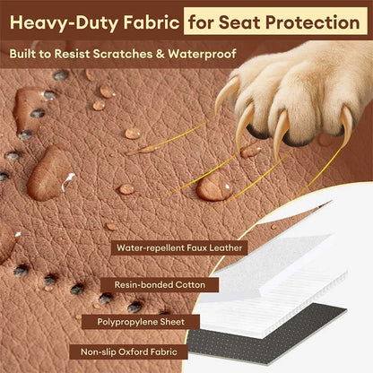Faux Leather Waterproof Dog Car Seat Cover Hammock Cognac Brown-Full Seat