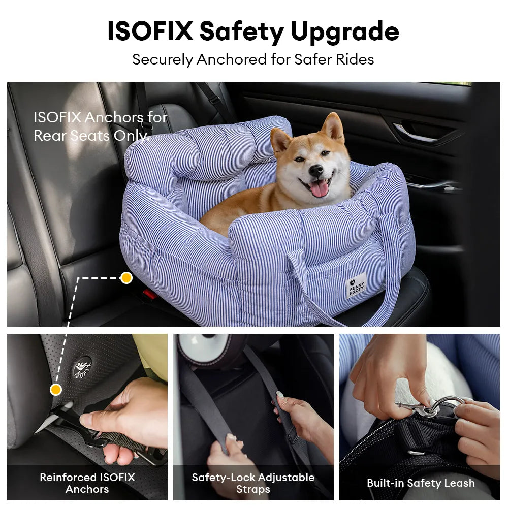 Portable ISOFIX Dog Car Seat Bed with LATCH Anchors Dark Green Single Seat