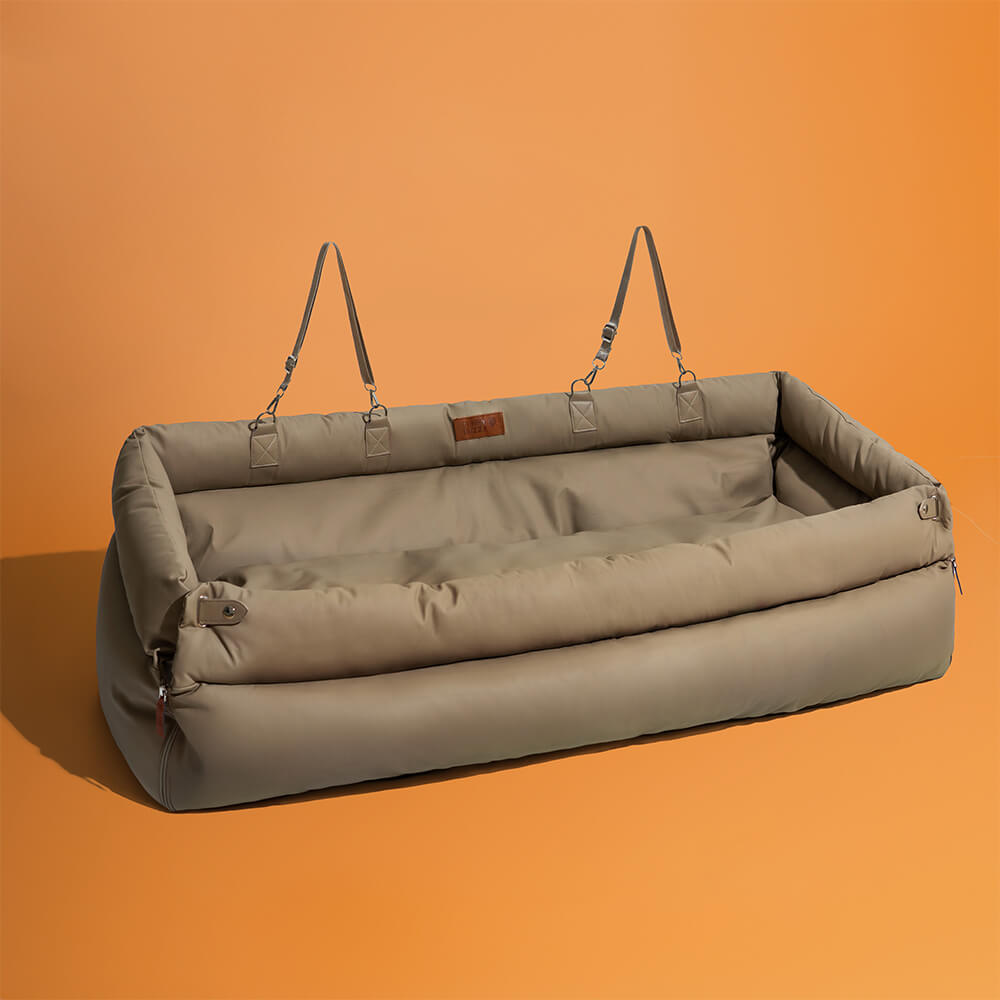 Deluxe Faux Leather Dog Car Booster Seat Bed