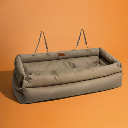 Deluxe Faux Leather Dog Car Booster Seat Bed