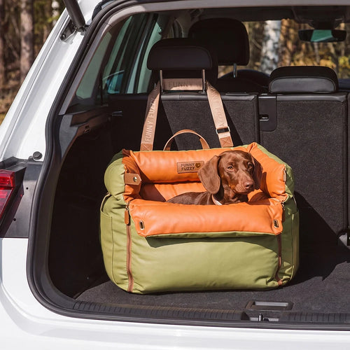 Portable Dog Car Booster Bed Orange Green Standard