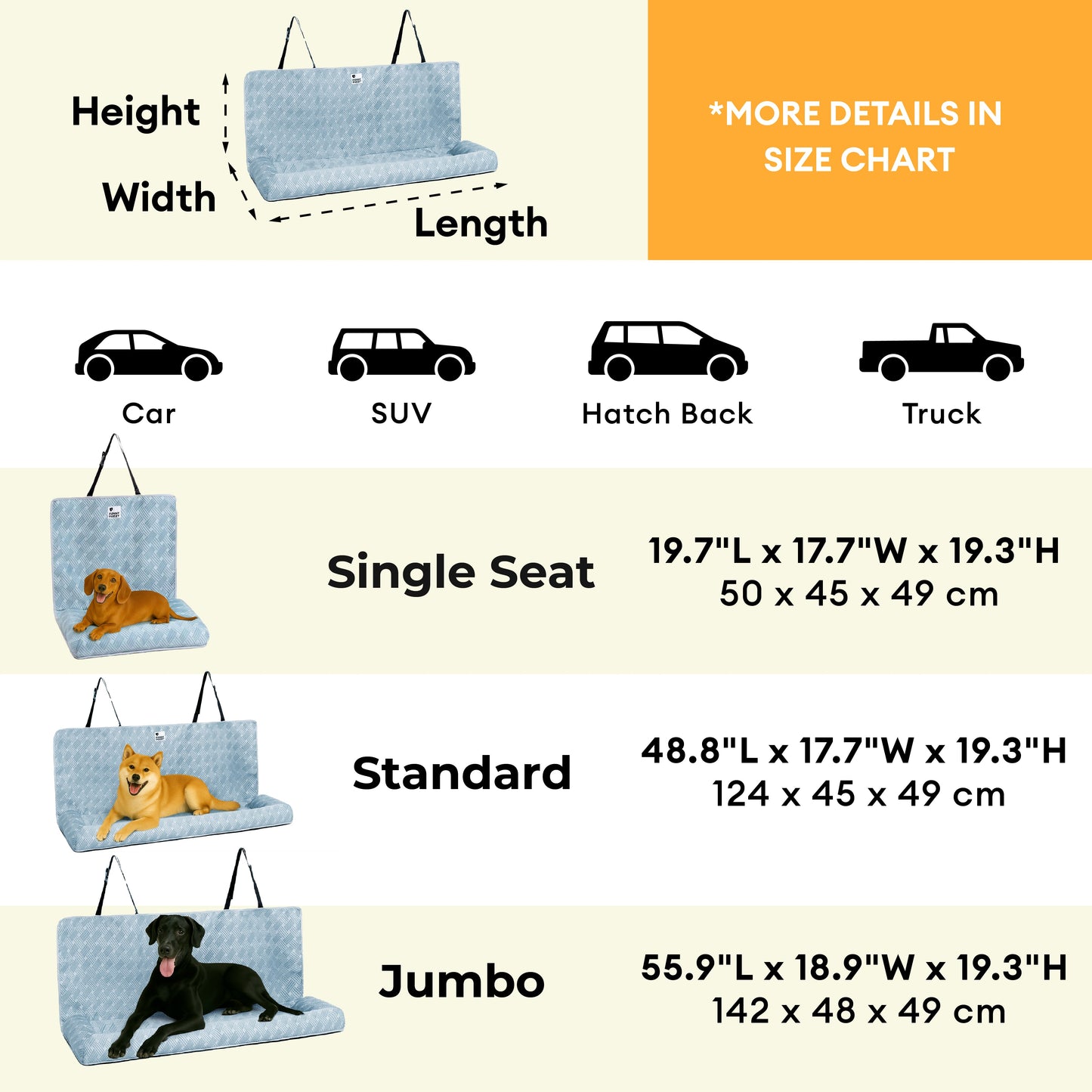 Cooling Large Dog Car Seat Bed for Back Seat Travel