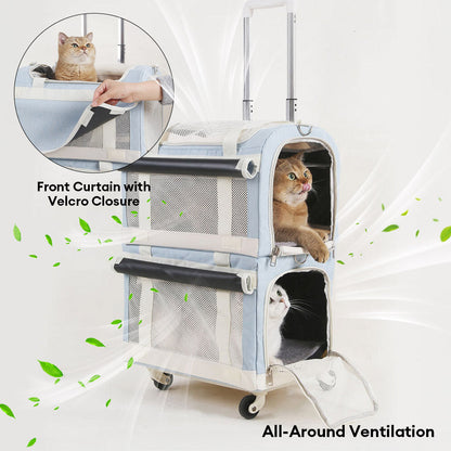 Double-Layer Rolling Multi-Cat Travel Carrier