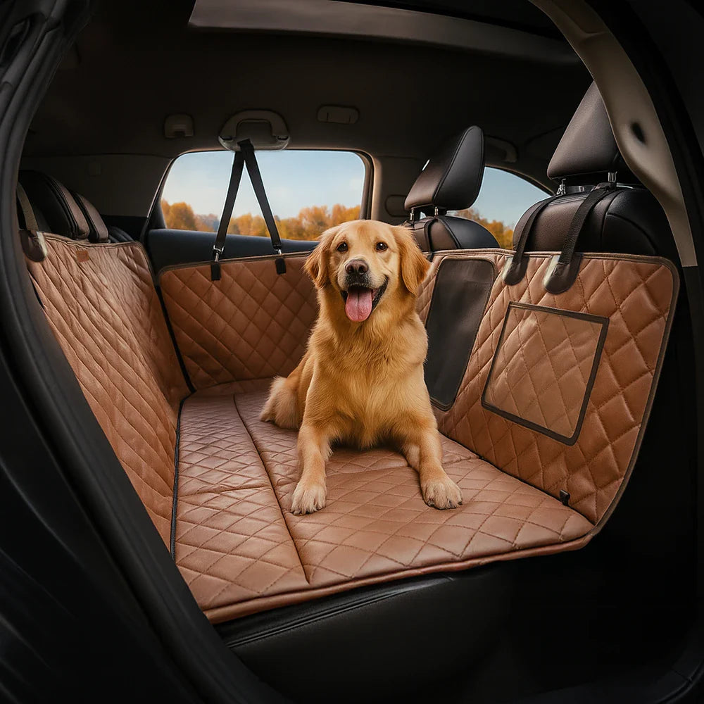 Faux Leather Waterproof Dog Car Seat Cover Hammock Cognac Brown-One Seat