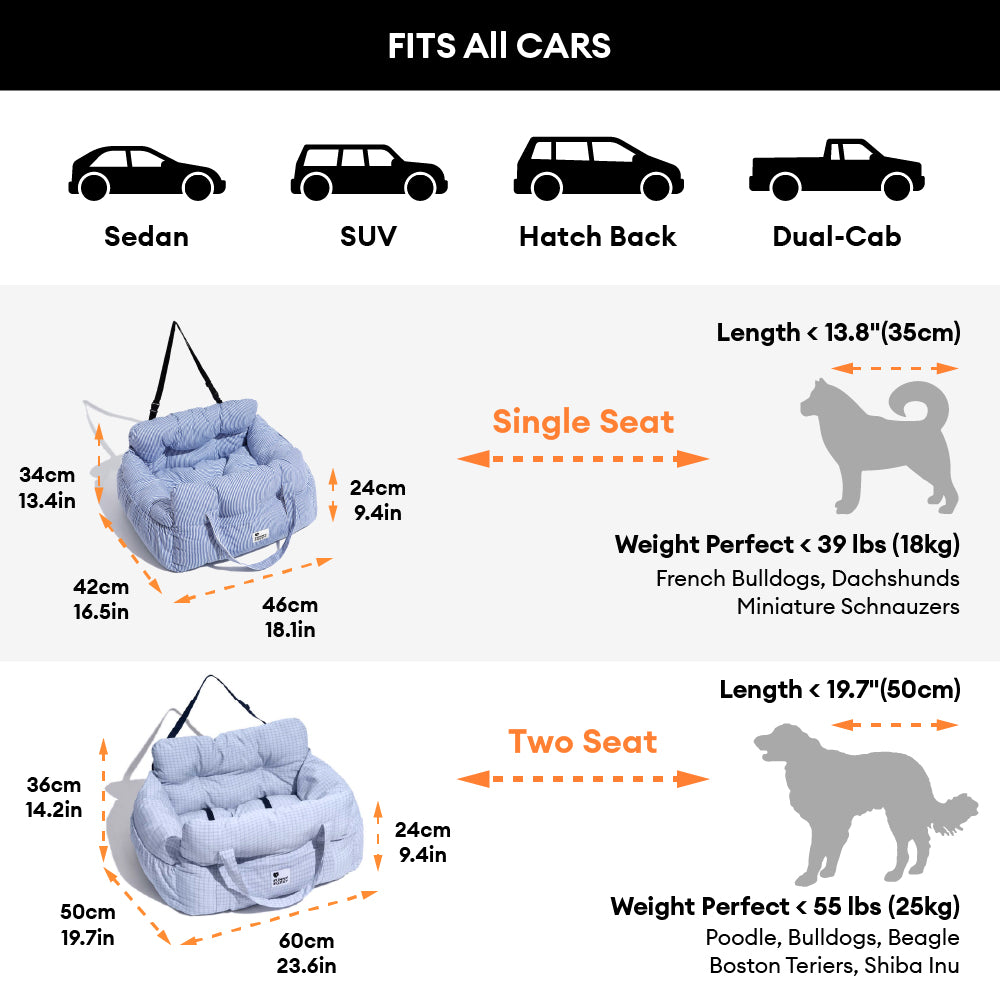 Portable Bolster Dog Car Seat Bed for Road Trips Denim Light Blue Single Seat