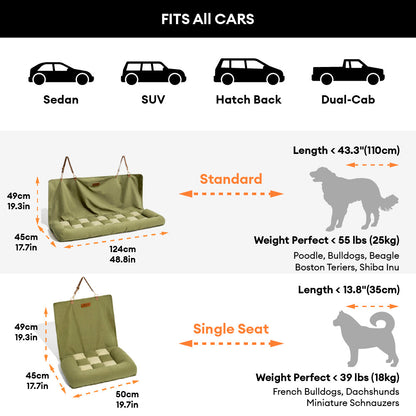 Large Bolster Dog Car Seat Bed for Road Trips Brown Standard