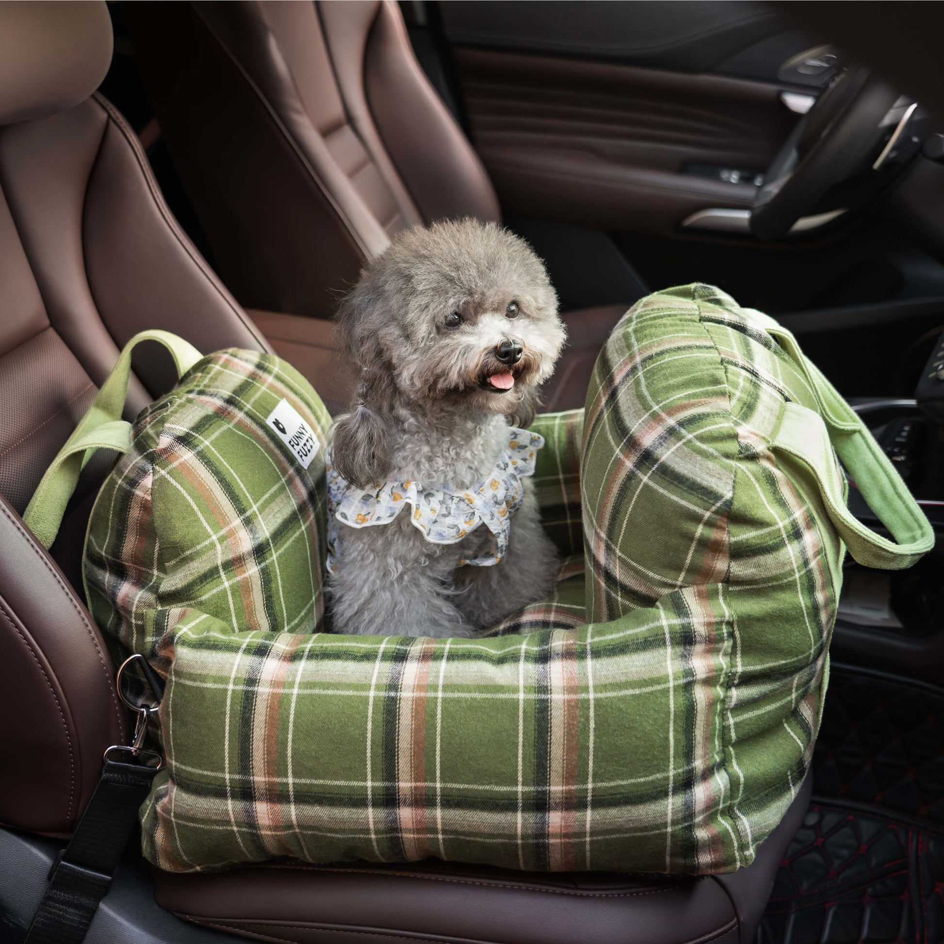 Vintage Plaid Dog Car Seat Bed Vintage Green Single Seat