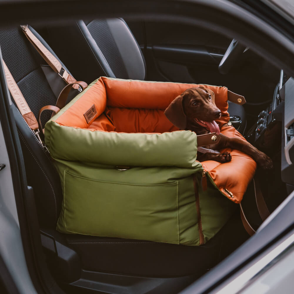 Faux Leather Dog Car Booster Seat Bed Orange Green Standard