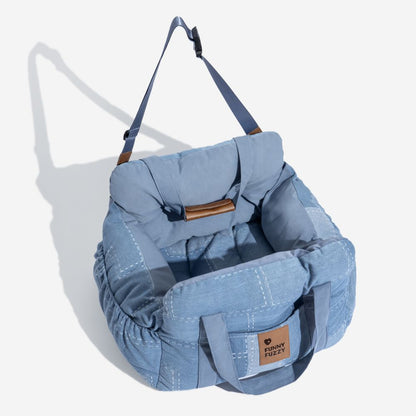 Portable Bolster Dog Car Seat Bed for Road Trips Denim Dark Blue Single Seat