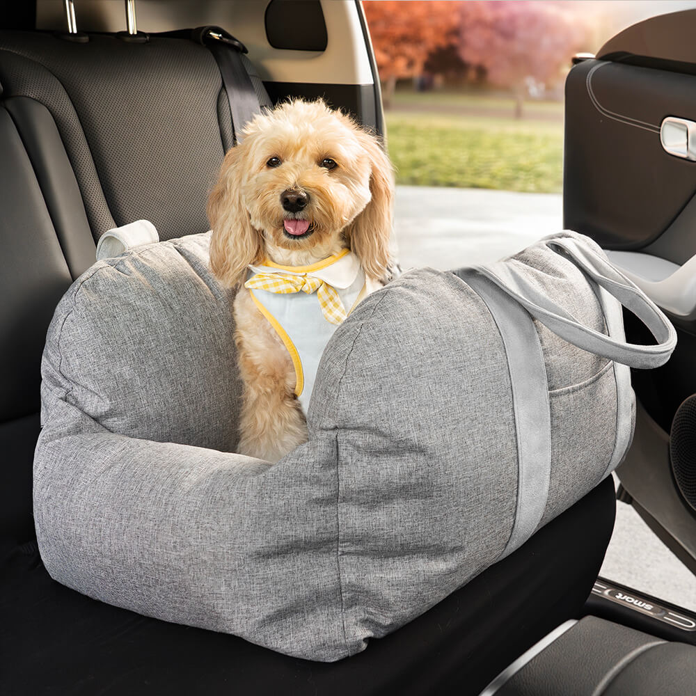 Bolstered Dog Car Seat Bed for Back Seat Travel Blue Heart Single Seat