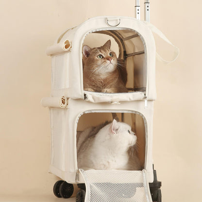 Double-Layer Rolling Multi-Cat Travel Carrier Blue