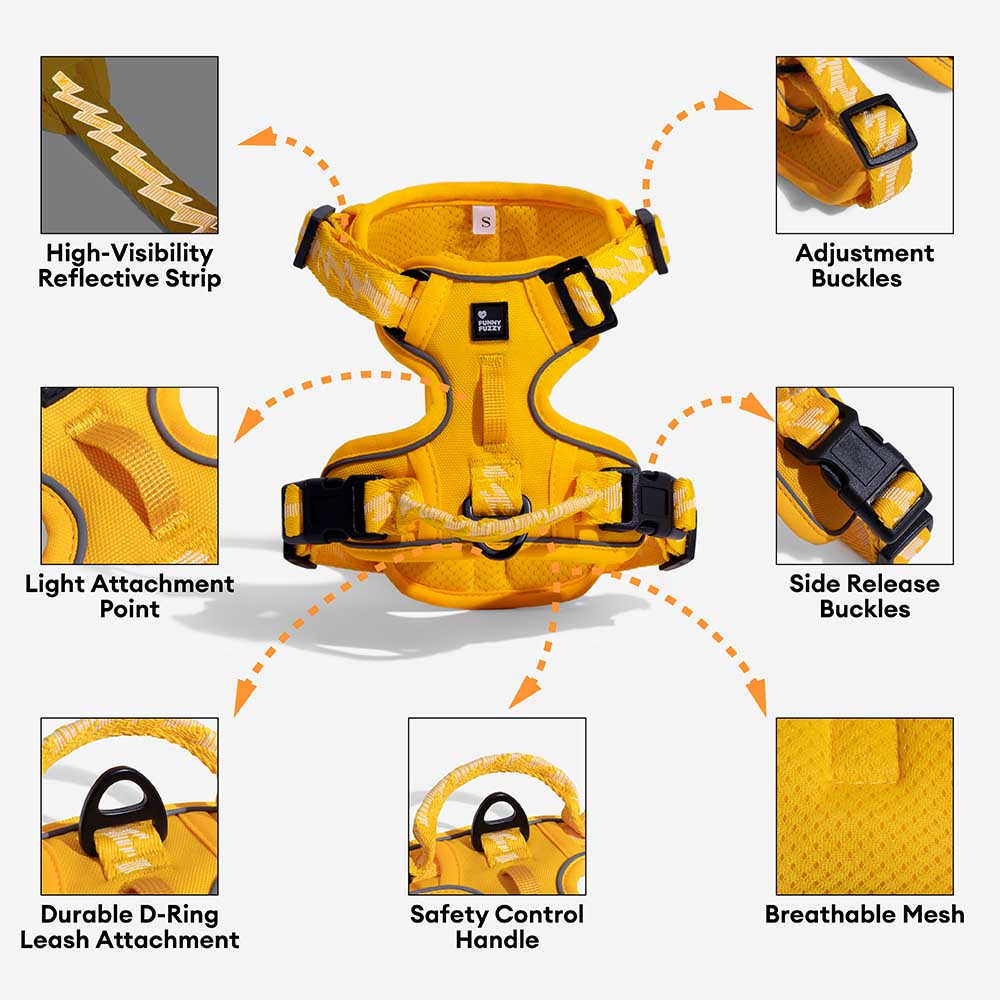 Reflective Adjustable Outdoor Dog Harness Yellow XL
