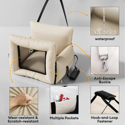 Expandable Waterproof Dog Car Seat Bed with Mesh Window