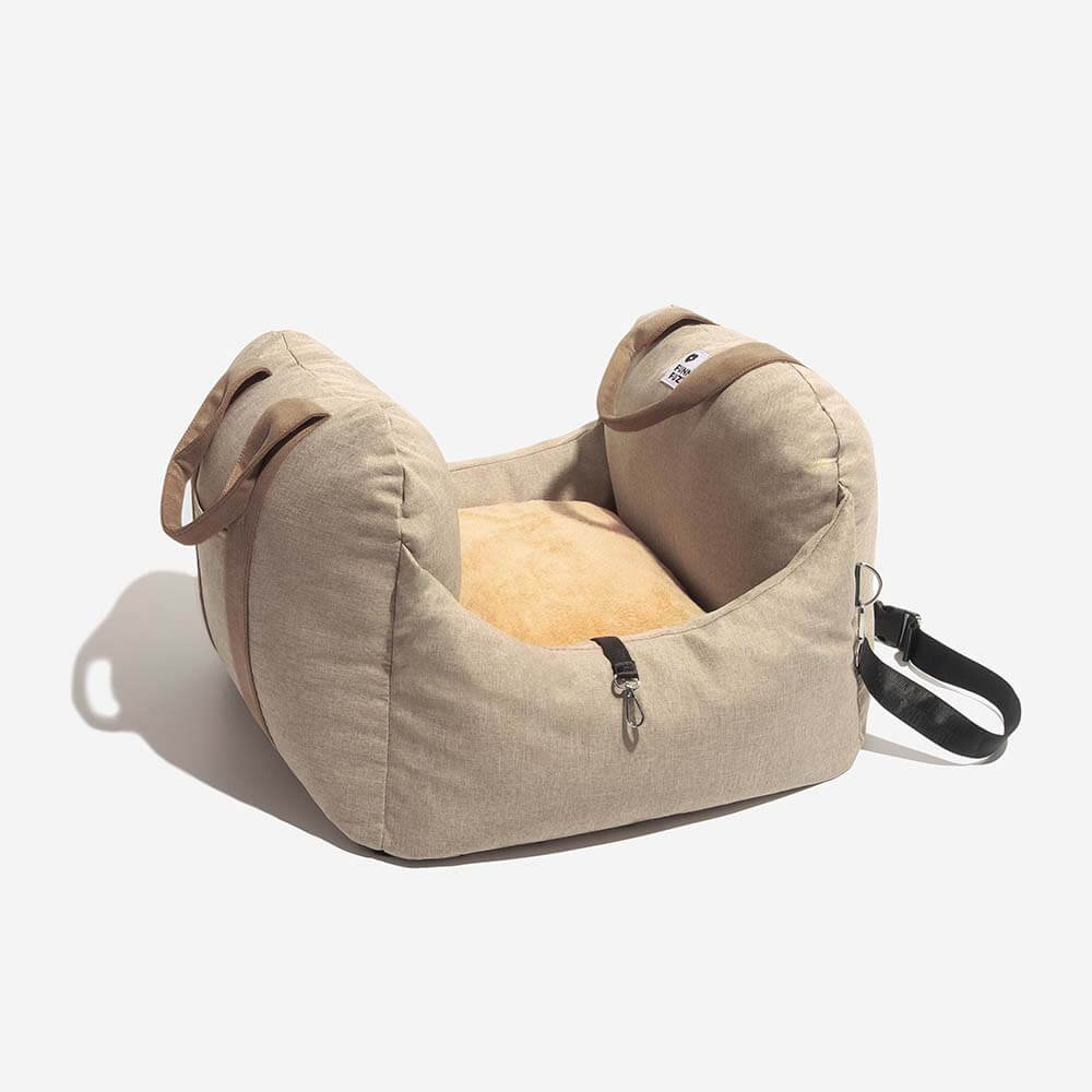 Bolstered Dog Car Seat Bed for Back Seat Travel Waterproof Olive Green Two Seat