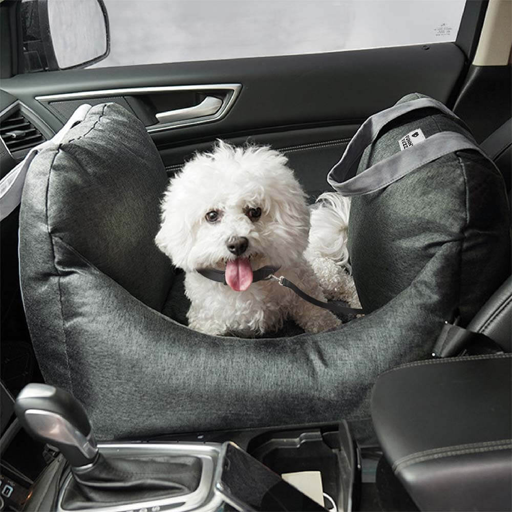 Bolstered Dog Car Seat Bed for Back Seat Travel Charcoal Grey Two Seat