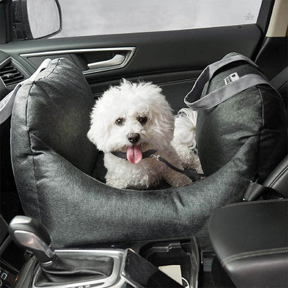 Bolstered Dog Car Seat Bed for Back Seat Travel Charcoal Grey Two Seat