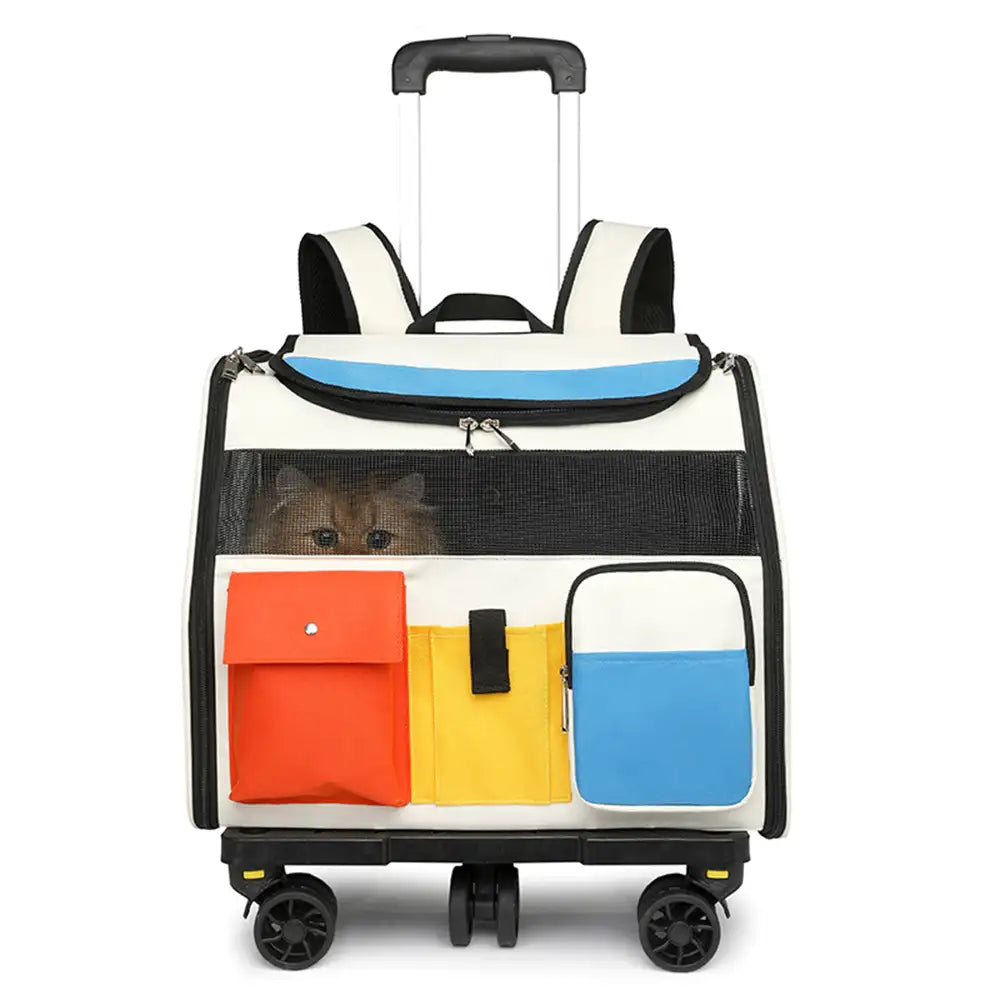 Rolling Pet Backpack Carrier with Detachable Trolley