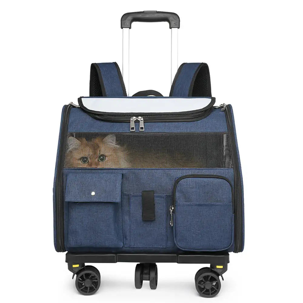 Rolling Pet Backpack Carrier with Detachable Trolley
