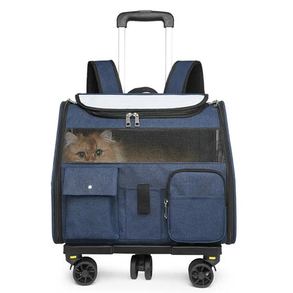 Rolling Pet Backpack Carrier with Detachable Trolley