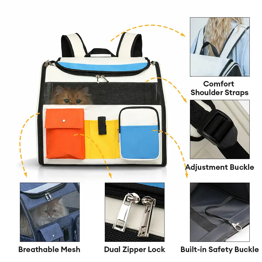 Rolling Pet Backpack Carrier with Detachable Trolley Blue Backpack