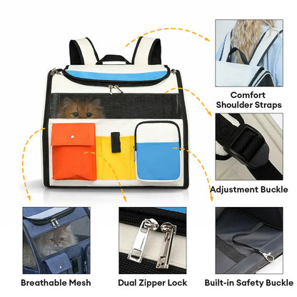 Rolling Pet Backpack Carrier with Detachable Trolley Blue Backpack