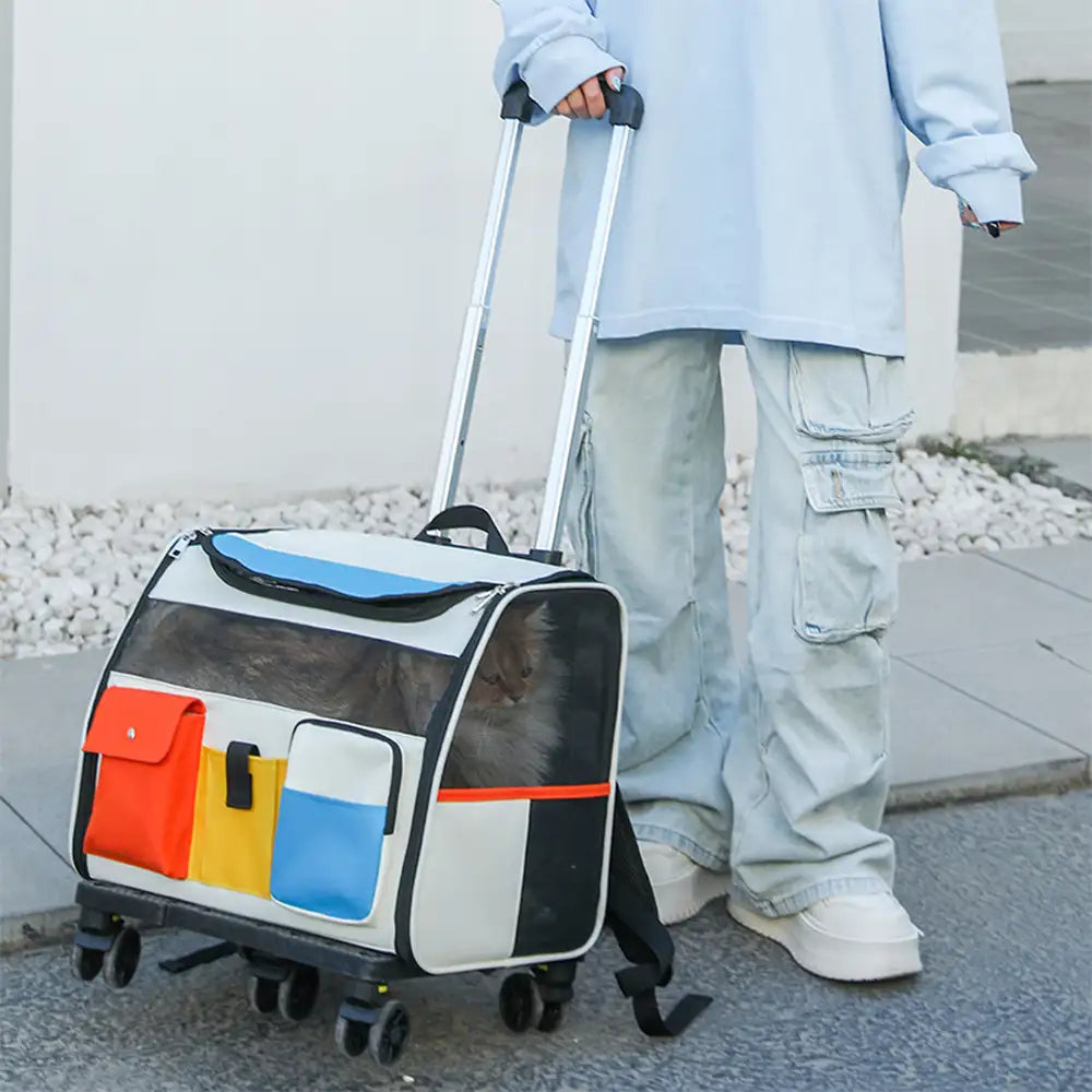 Rolling Pet Backpack Carrier with Detachable Trolley
