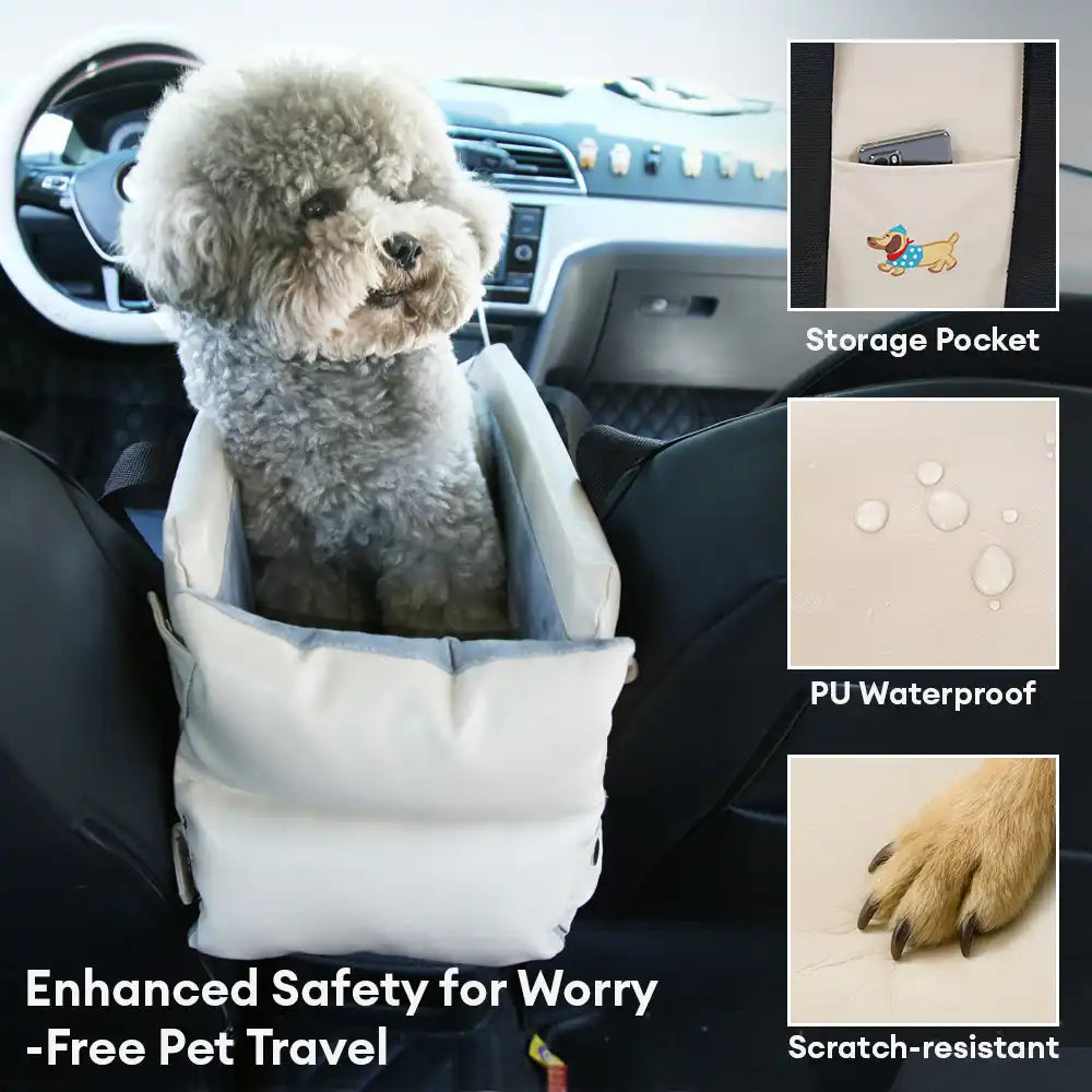 Waterproof Faux Leather Center Console Pet Car Seat Brown