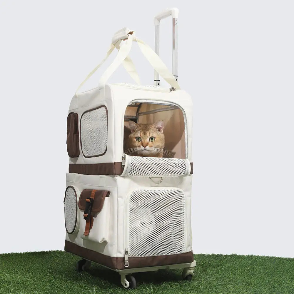 Double-Layer Foldable Cat Carrier with Trolley