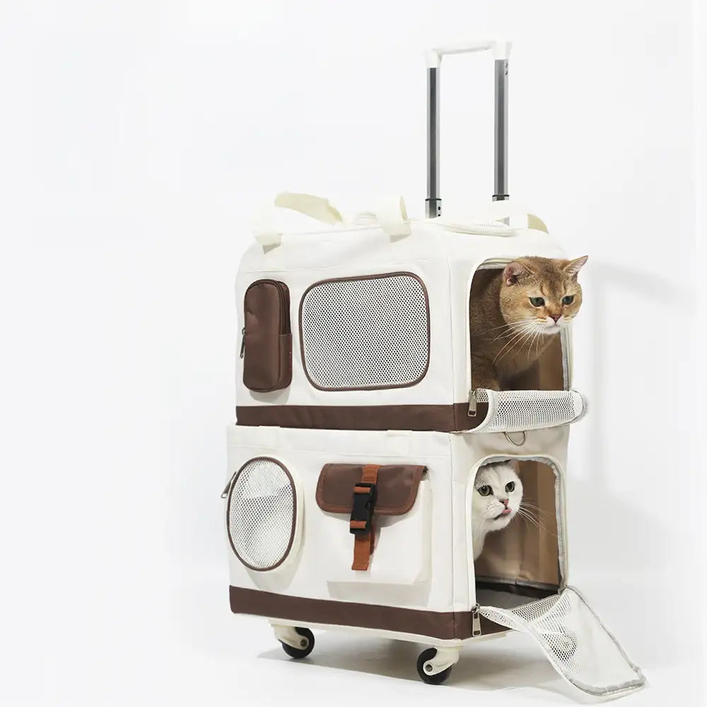 Double-Layer Foldable Cat Carrier with Trolley