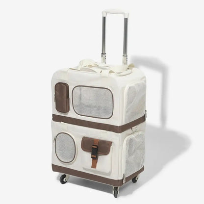 Double-Layer Foldable Cat Carrier with Trolley