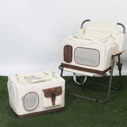 Double-Layer Foldable Cat Carrier with Trolley Lower Bag