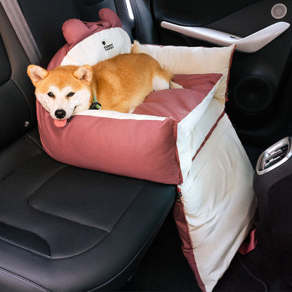 Bear Ear Bolster Dog Car Seat Bed Pink Two Seat