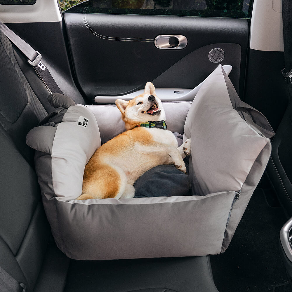 Bear Ear Bolster Dog Car Seat Bed Khaki Single Seat