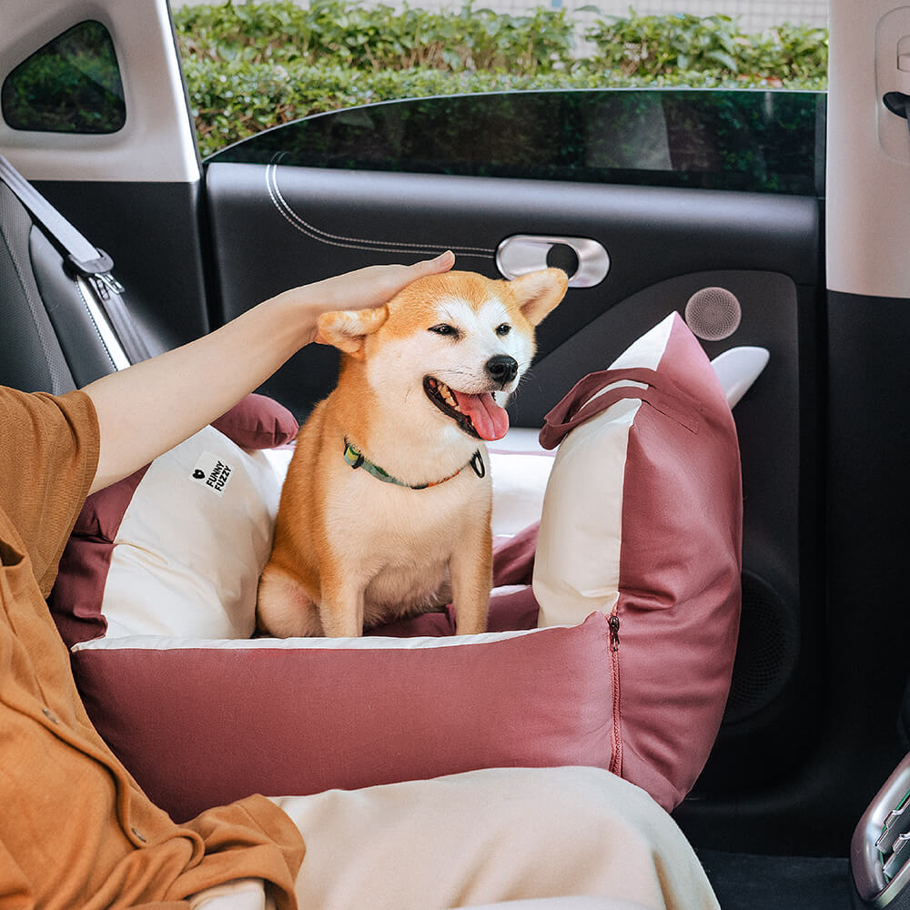 Bear Ear Bolster Dog Car Seat Bed Blue Two Seat