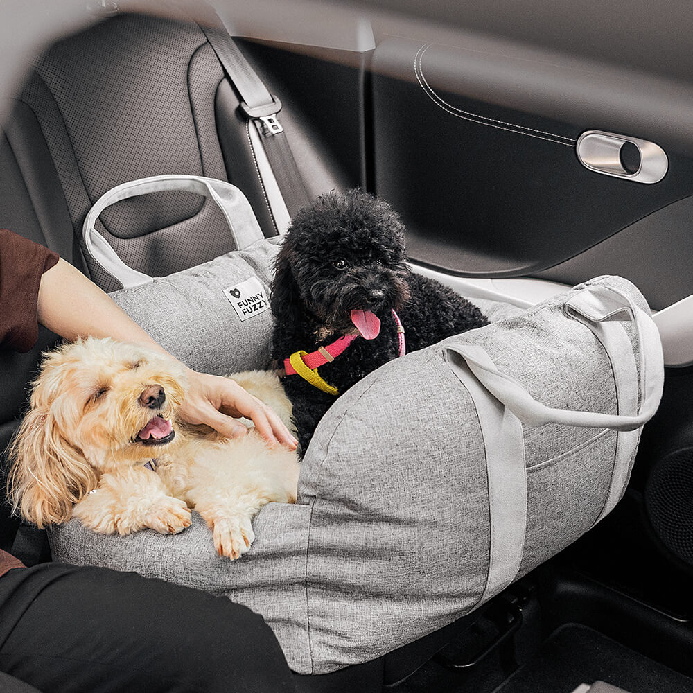 Bolstered Dog Car Seat Bed for Back Seat Travel Blue Heart Two Seat