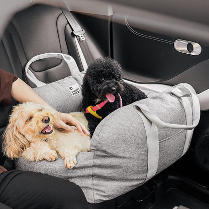 Bolstered Dog Car Seat Bed for Back Seat Travel Blue Heart Two Seat