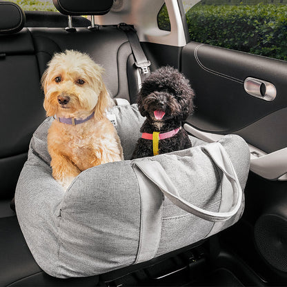 Bolstered Dog Car Seat Bed for Back Seat Travel Brown Heart Two Seat