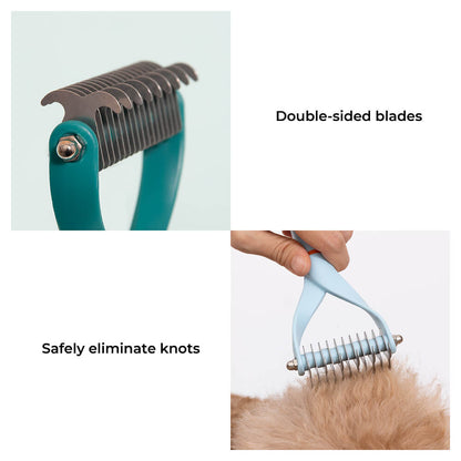 Double-Sided Pet Dematting Comb Rake Blue L