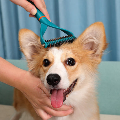 Double-Sided Pet Dematting Comb Rake Green L