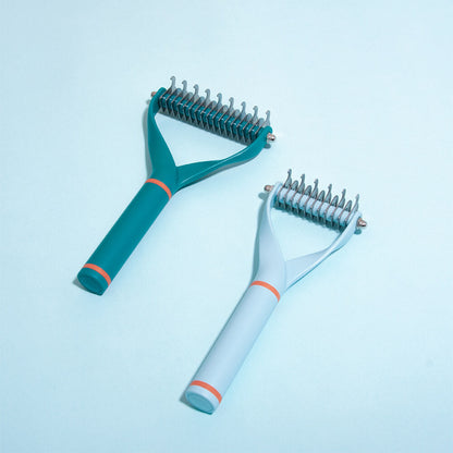 Double-Sided Pet Dematting Comb Rake Green S