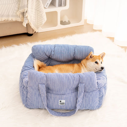 Portable Bolster Dog Car Seat Bed for Road Trips Dark Green Two Seat